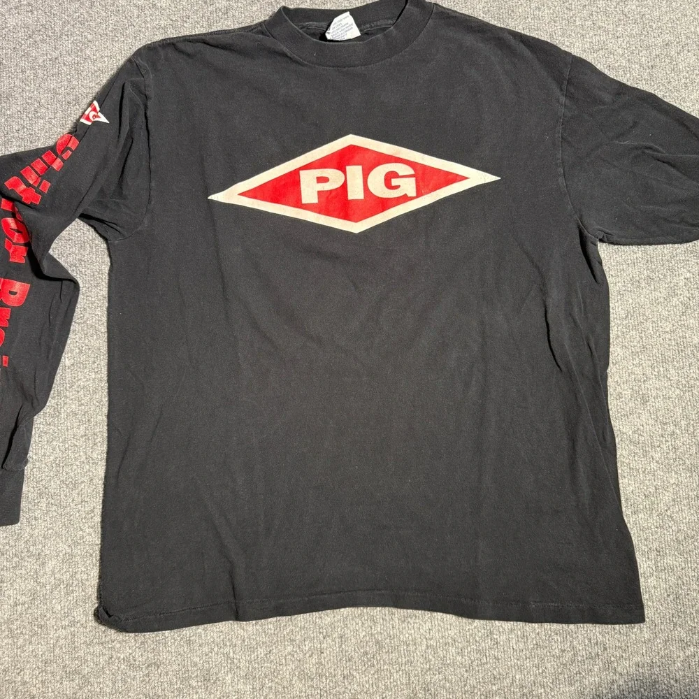 Vintage 1997 PIG Red‎ Raw & Sore Industrial Rock Long Sleeve Shirt Black XL